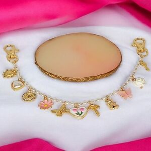Bag Charm Jewelry Chain Mulitple Charms Pink Gold White Whimsical Y2k 00s Girly